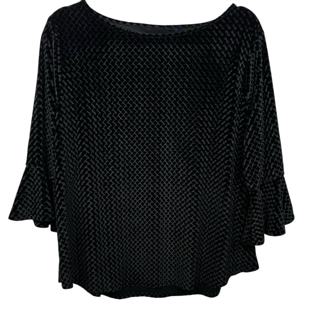 Black Velvet Velour Top with Burnout Design & Bell Sleeves Whimsigoth Witchy